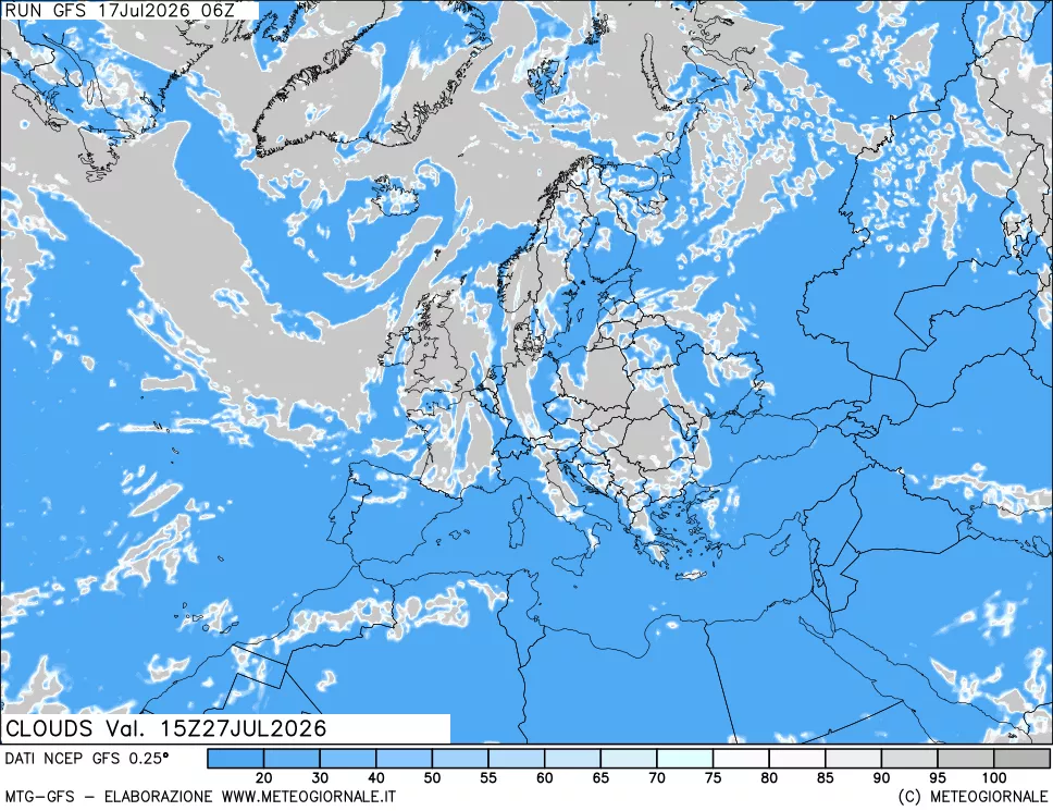 mappa Nuvolosit&agrave; totale