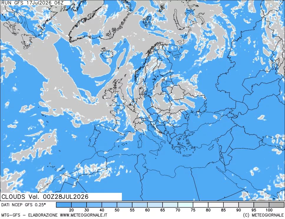 mappa Nuvolosit&agrave; totale