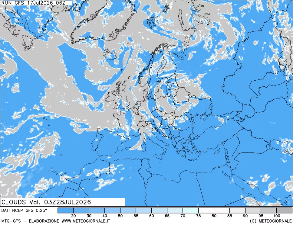 mappa Nuvolosit&agrave; totale