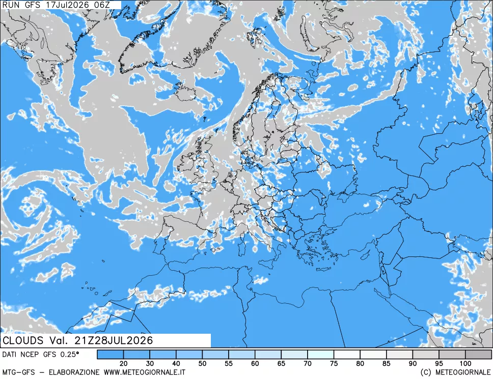 mappa Nuvolosit&agrave; totale