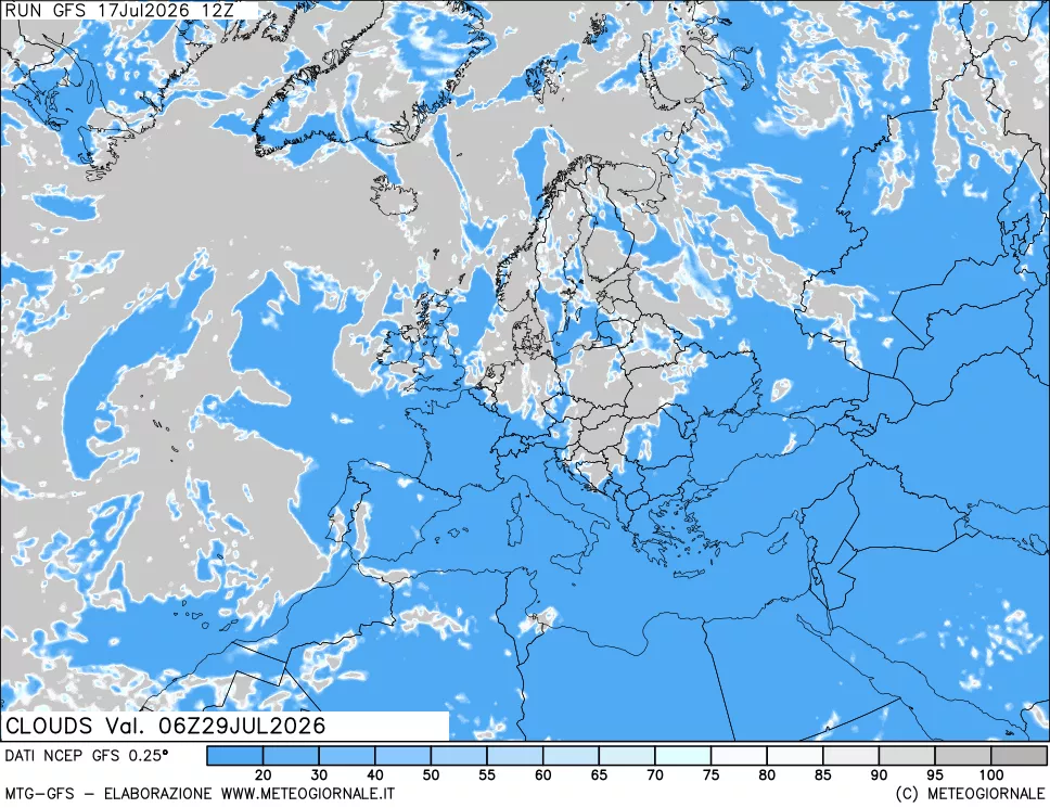 mappa Nuvolosit&agrave; totale