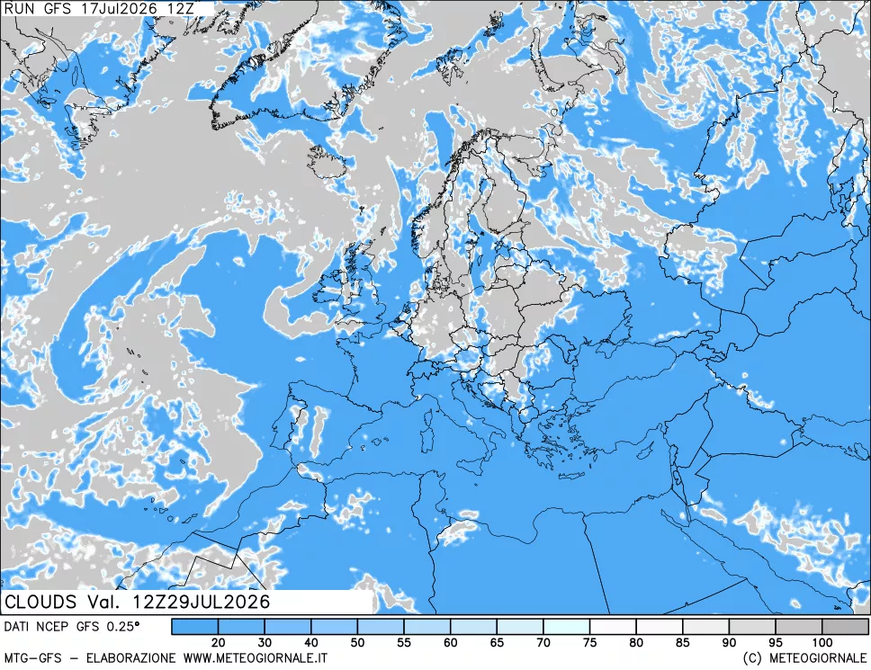 mappa Nuvolosit&agrave; totale