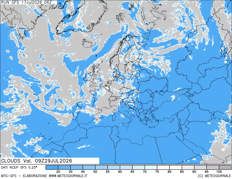 mappa Nuvolosit&agrave; totale