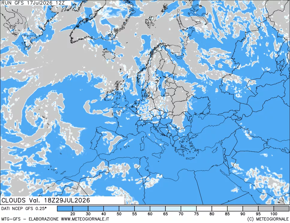 mappa Nuvolosit&agrave; totale