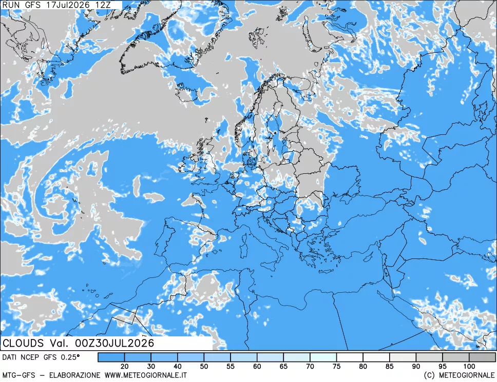 mappa Nuvolosit&agrave; totale