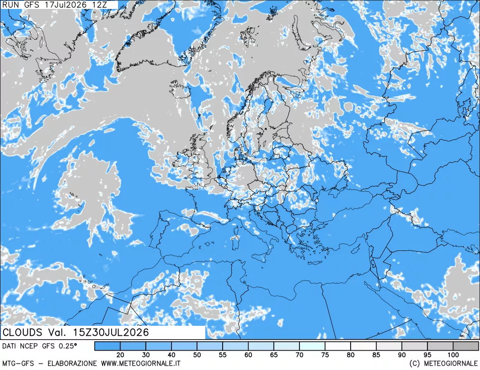 mappa Nuvolosit&agrave; totale