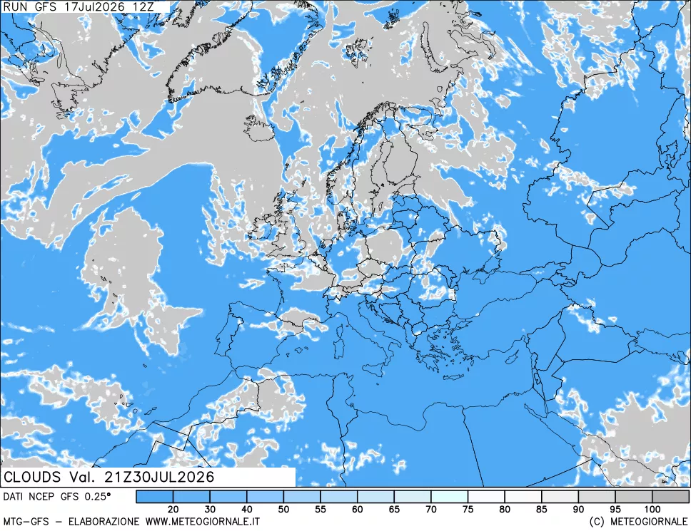 mappa Nuvolosit&agrave; totale