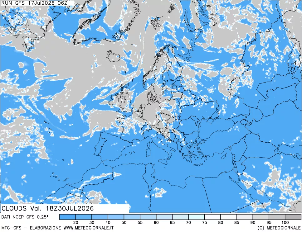 mappa Nuvolosit&agrave; totale