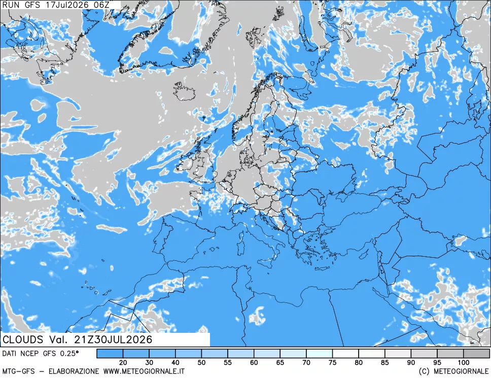 mappa Nuvolosit&agrave; totale