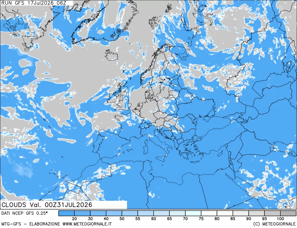 mappa Nuvolosit&agrave; totale