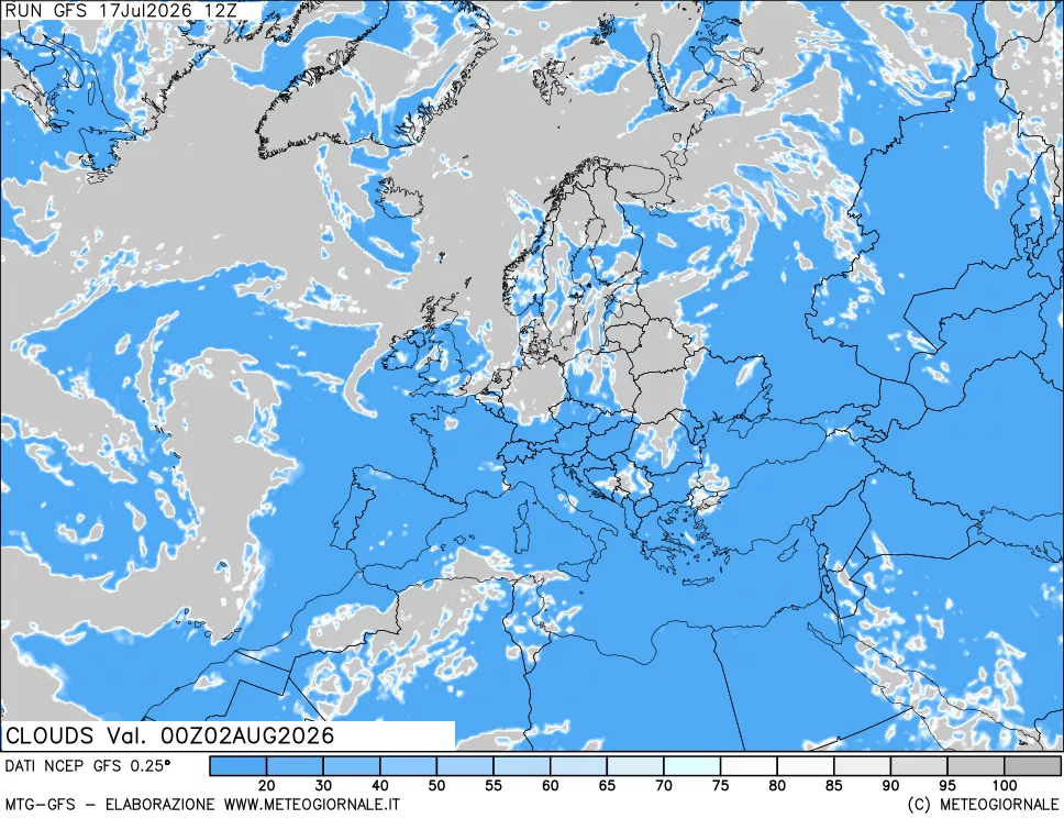 mappa Nuvolosit&agrave; totale