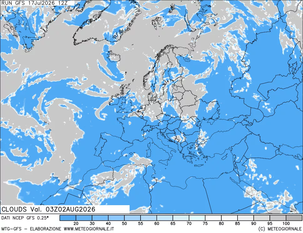 mappa Nuvolosit&agrave; totale