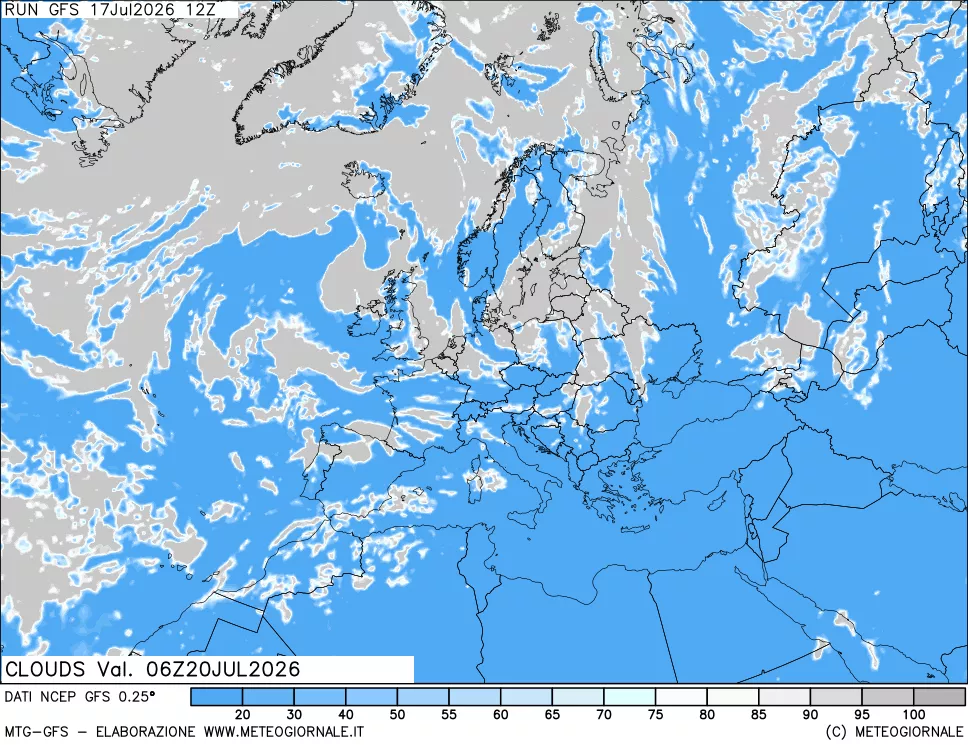 mappa Nuvolosit&agrave; totale