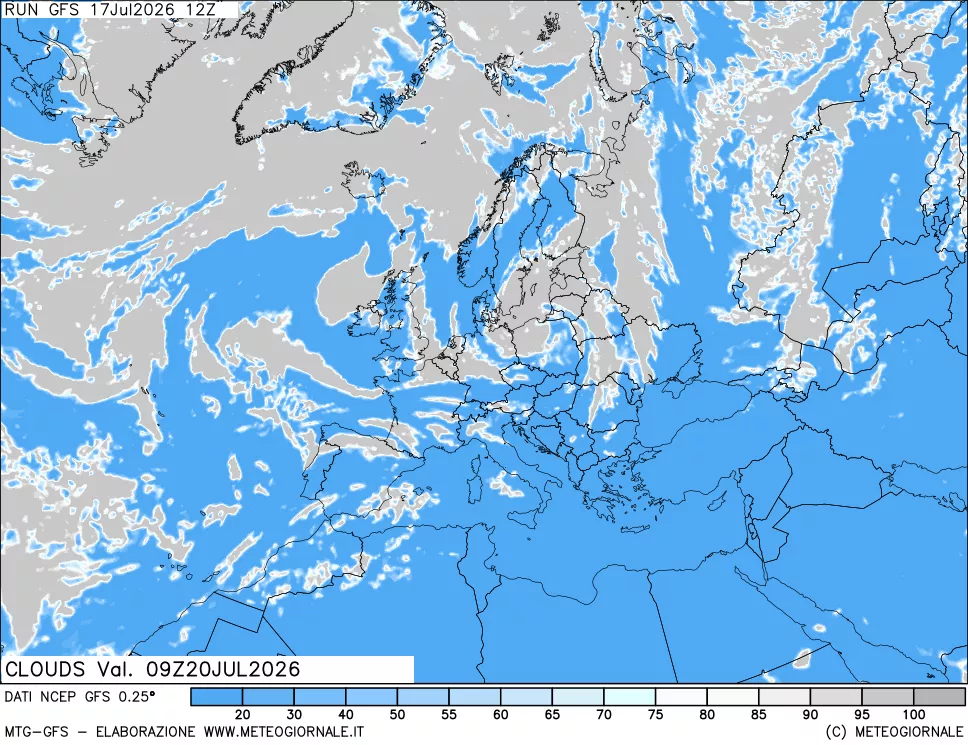 mappa Nuvolosit&agrave; totale