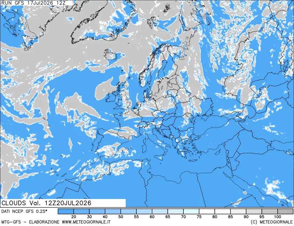 mappa Nuvolosit&agrave; totale