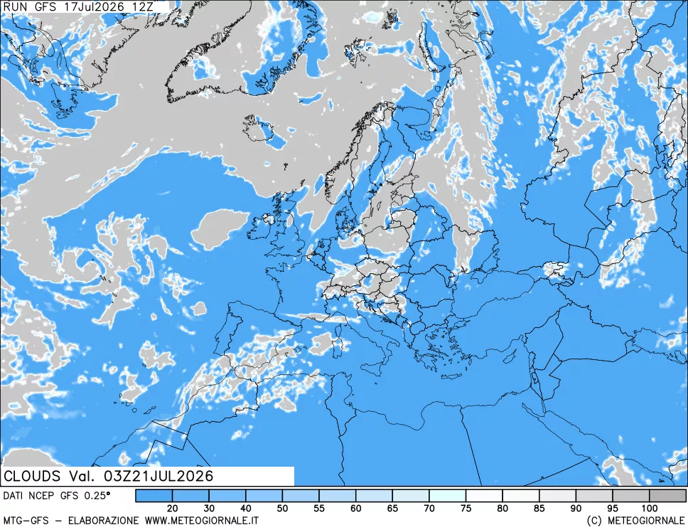mappa Nuvolosit&agrave; totale