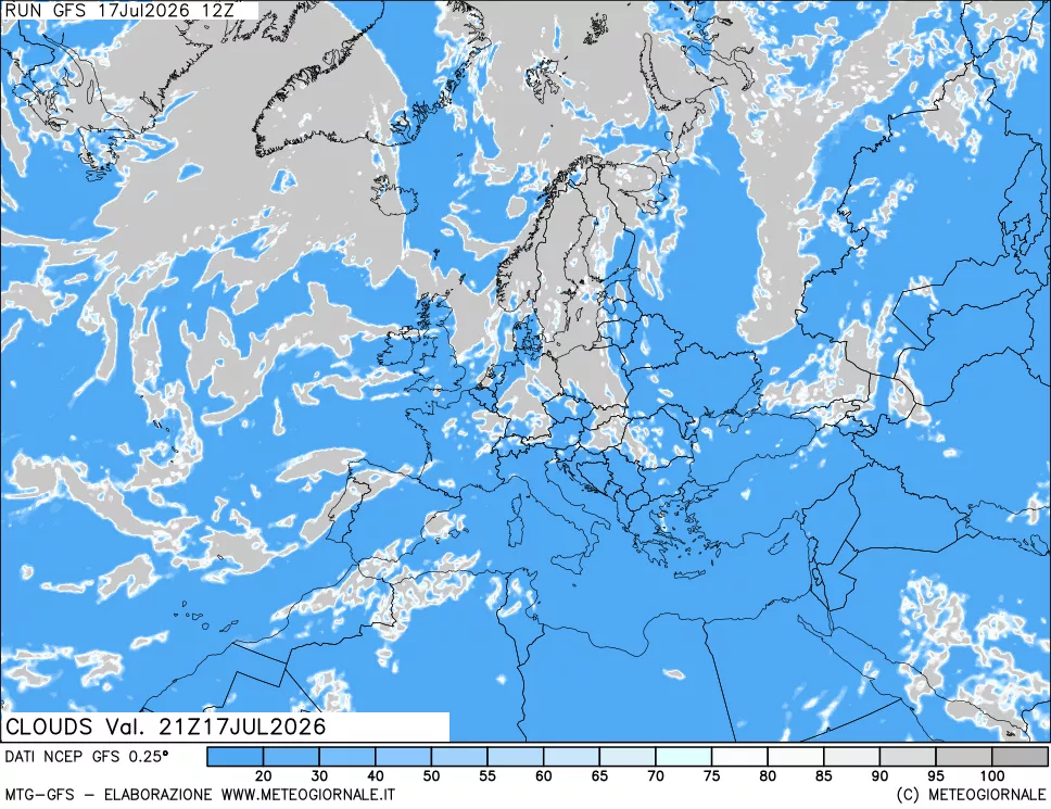 mappa Nuvolosit&agrave; totale