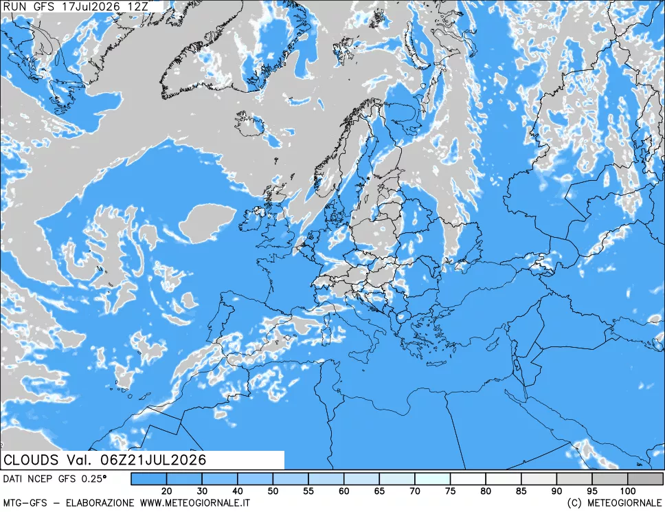 mappa Nuvolosit&agrave; totale