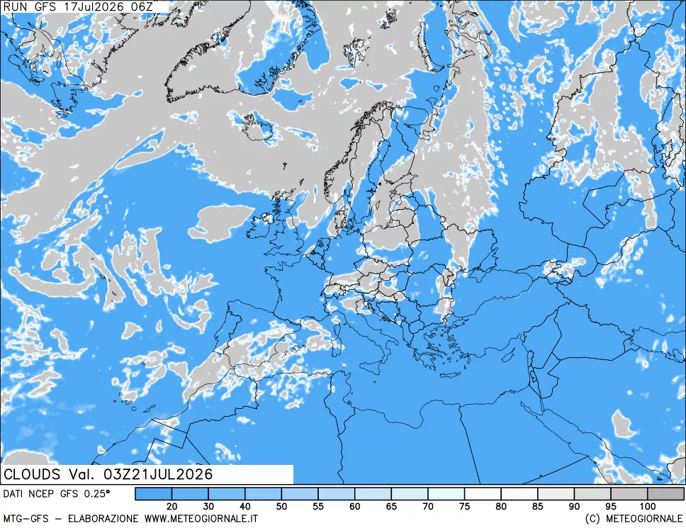 mappa Nuvolosit&agrave; totale