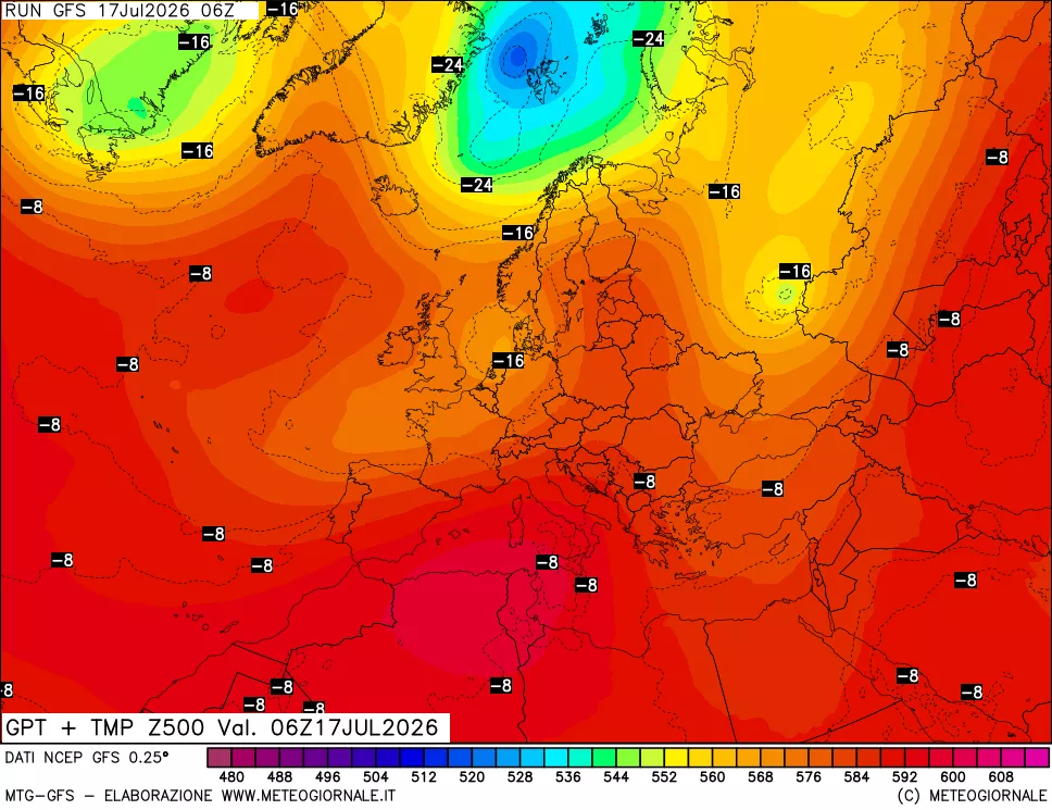 mappa 500 hPa GPT + Temp