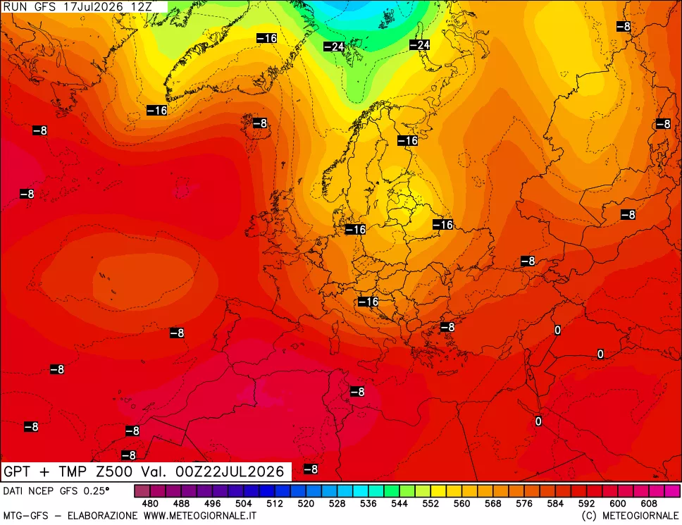 mappa 500 hPa GPT + Temp