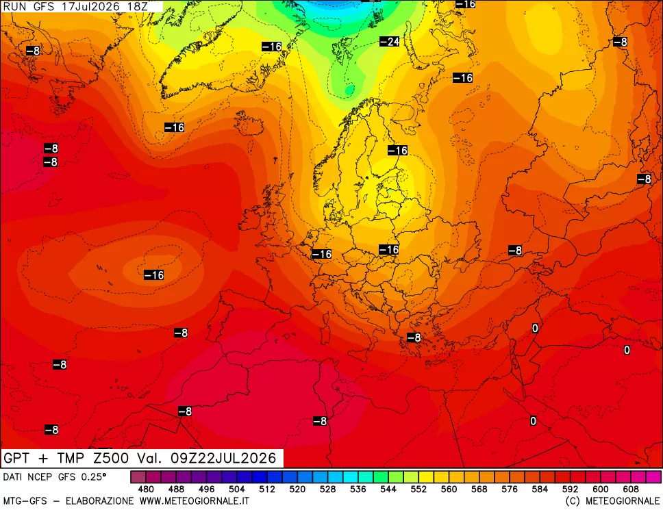 mappa 500 hPa GPT + Temp