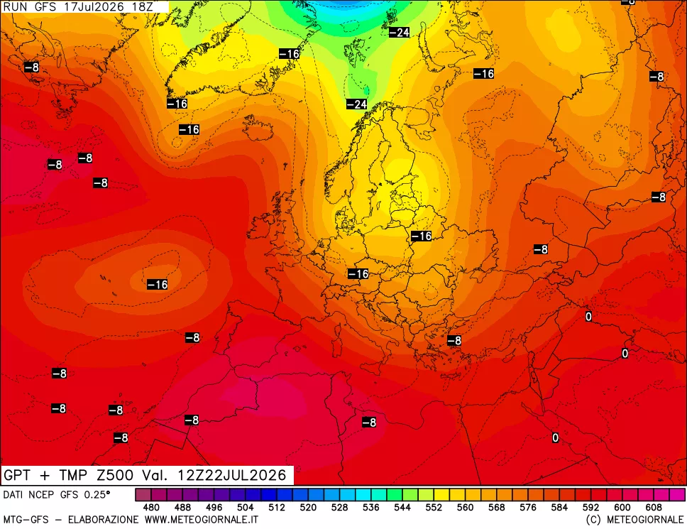 mappa 500 hPa GPT + Temp
