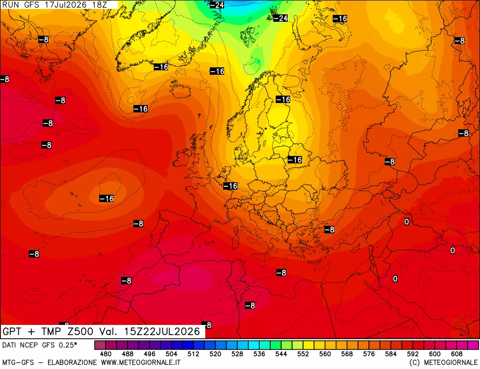 mappa 500 hPa GPT + Temp