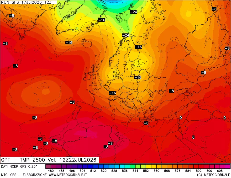 mappa 500 hPa GPT + Temp