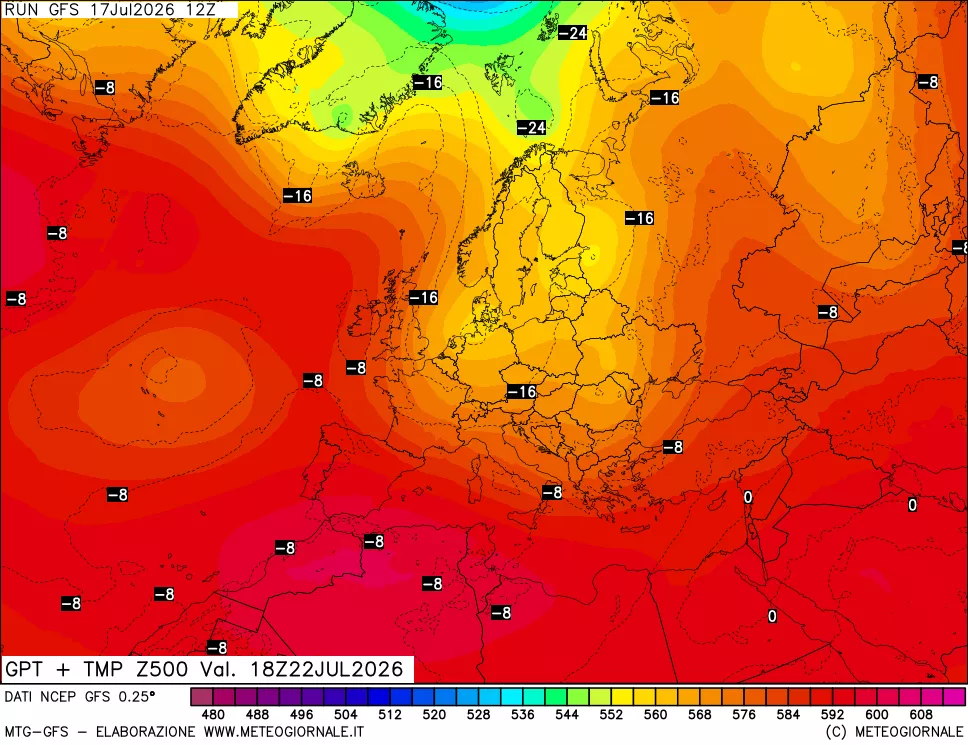 mappa 500 hPa GPT + Temp