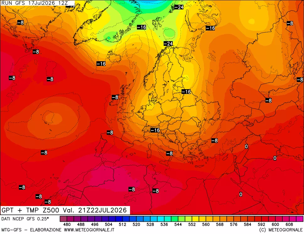 mappa 500 hPa GPT + Temp