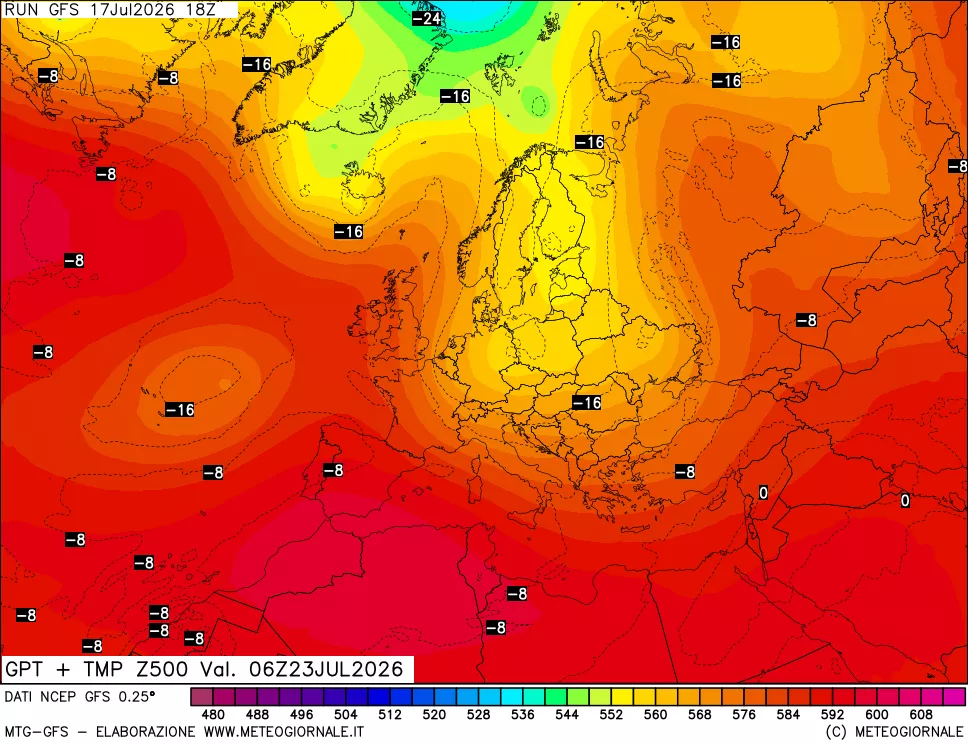mappa 500 hPa GPT + Temp