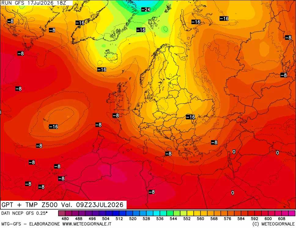 mappa 500 hPa GPT + Temp
