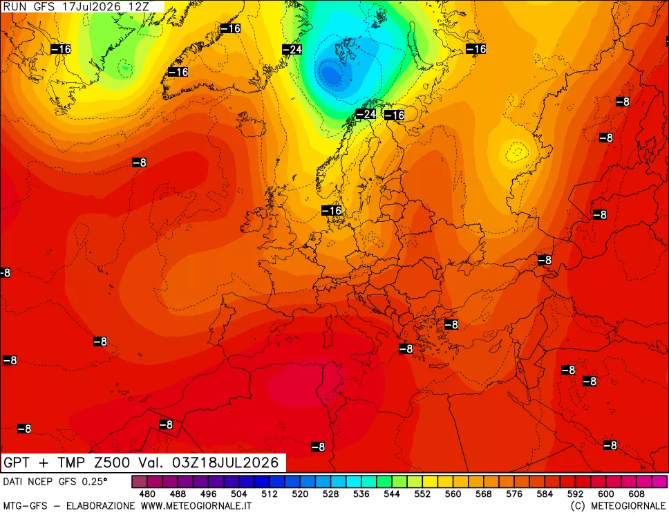 mappa 500 hPa GPT + Temp