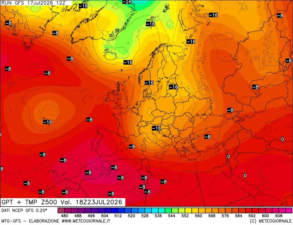 mappa 500 hPa GPT + Temp