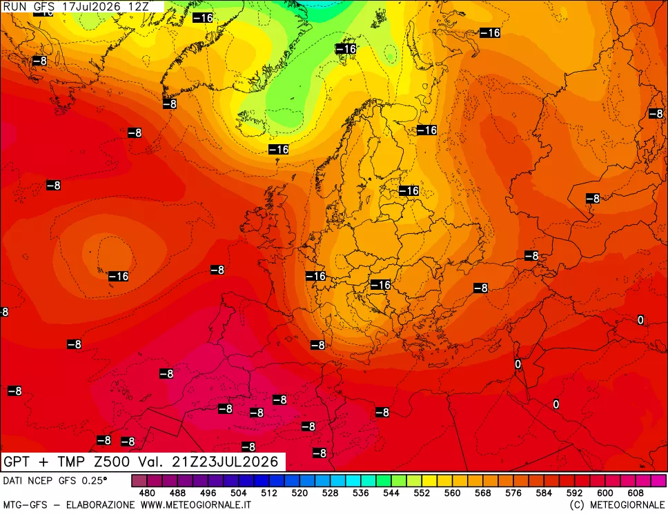 mappa 500 hPa GPT + Temp
