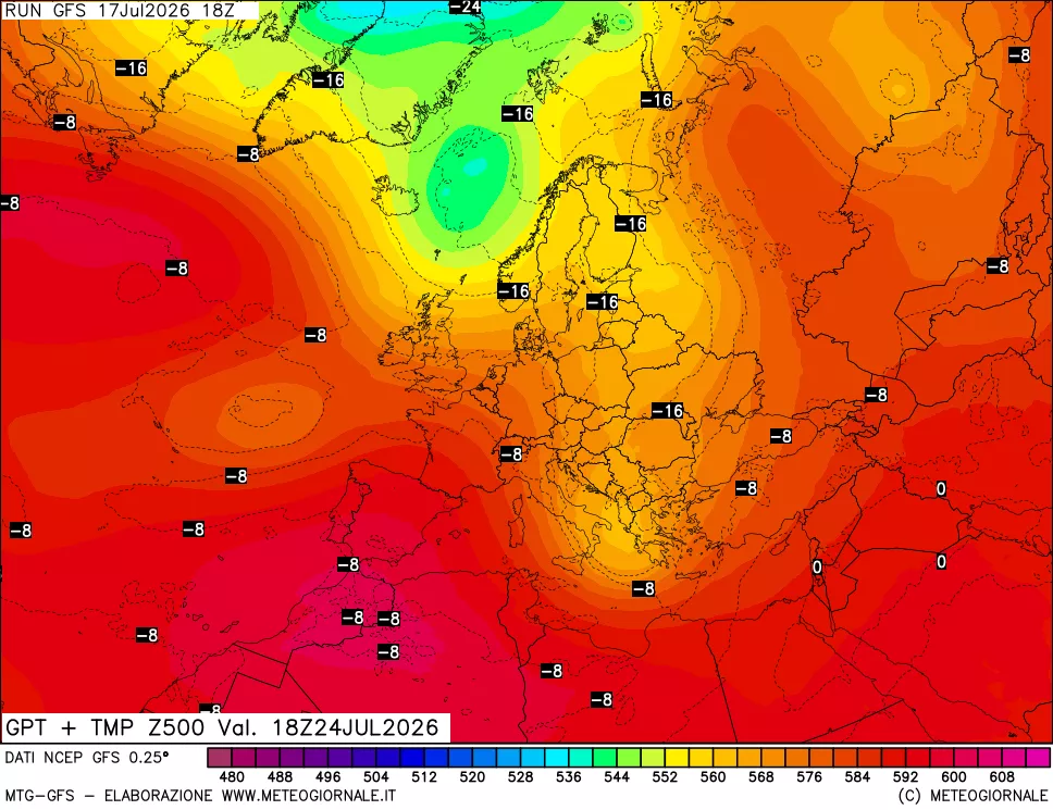 mappa 500 hPa GPT + Temp
