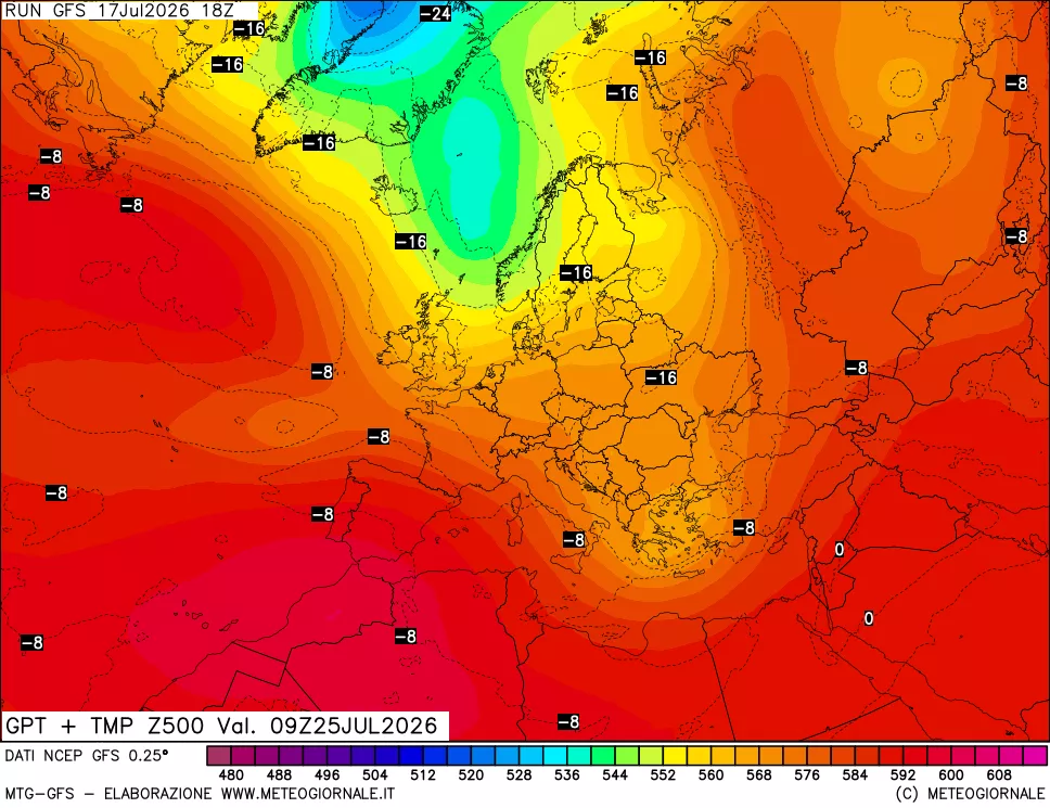 mappa 500 hPa GPT + Temp