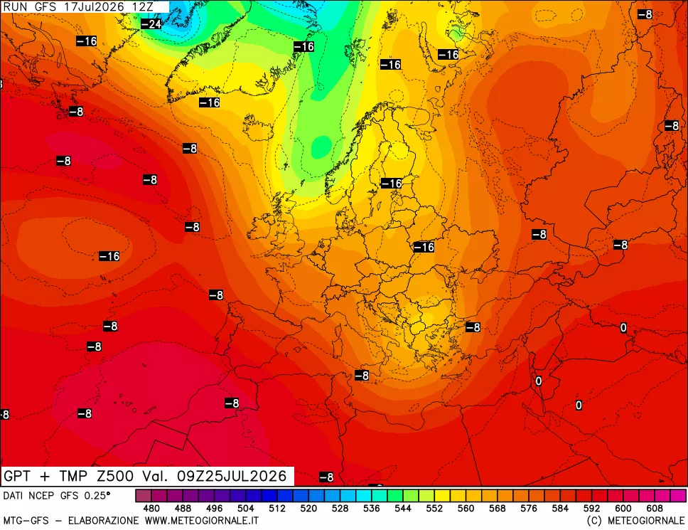 mappa 500 hPa GPT + Temp