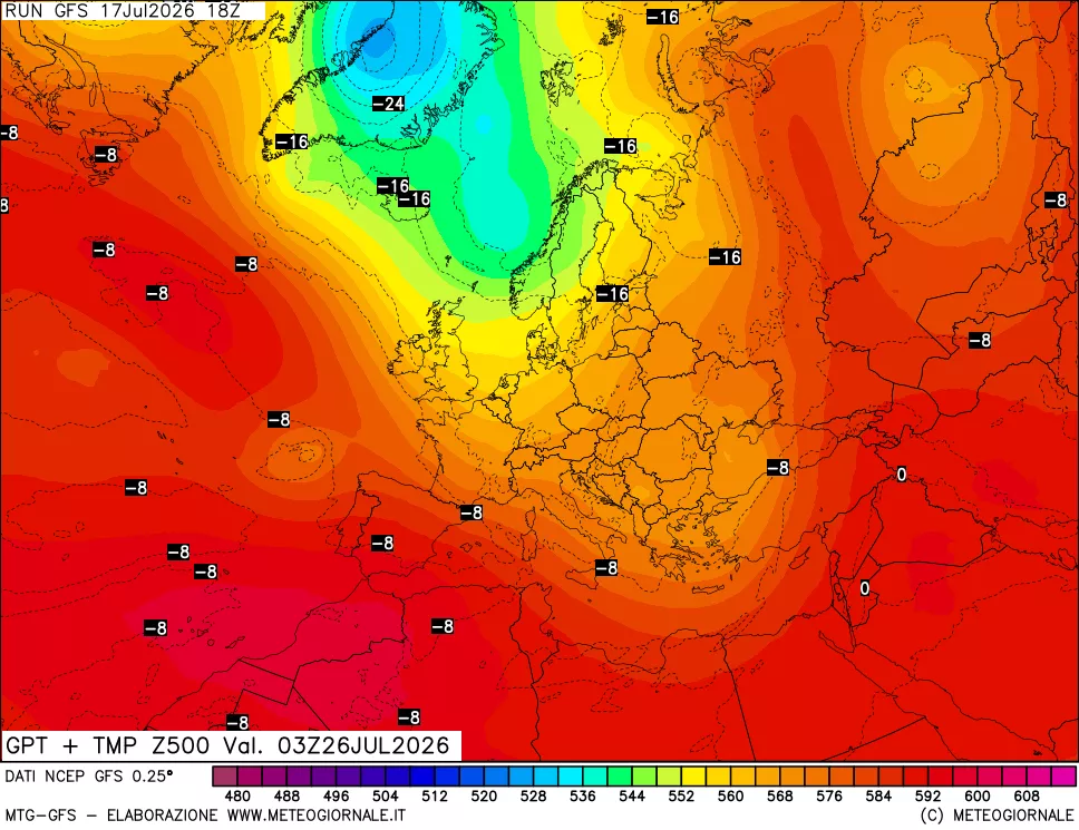 mappa 500 hPa GPT + Temp