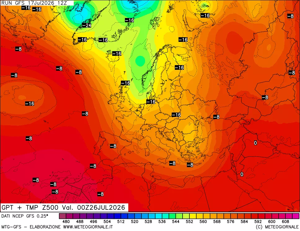 mappa 500 hPa GPT + Temp