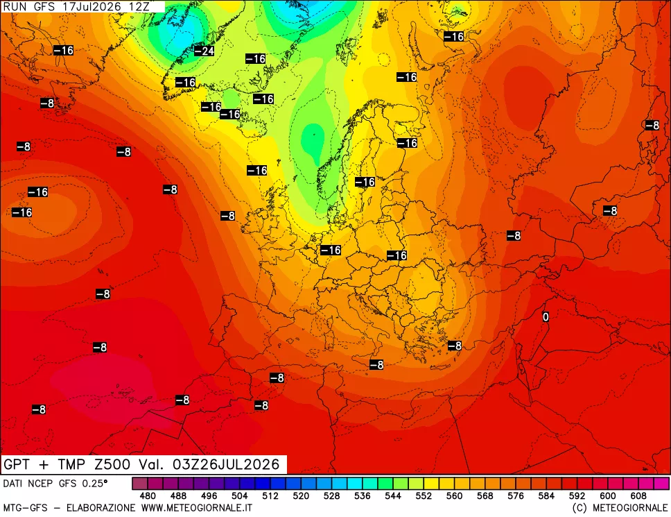 mappa 500 hPa GPT + Temp