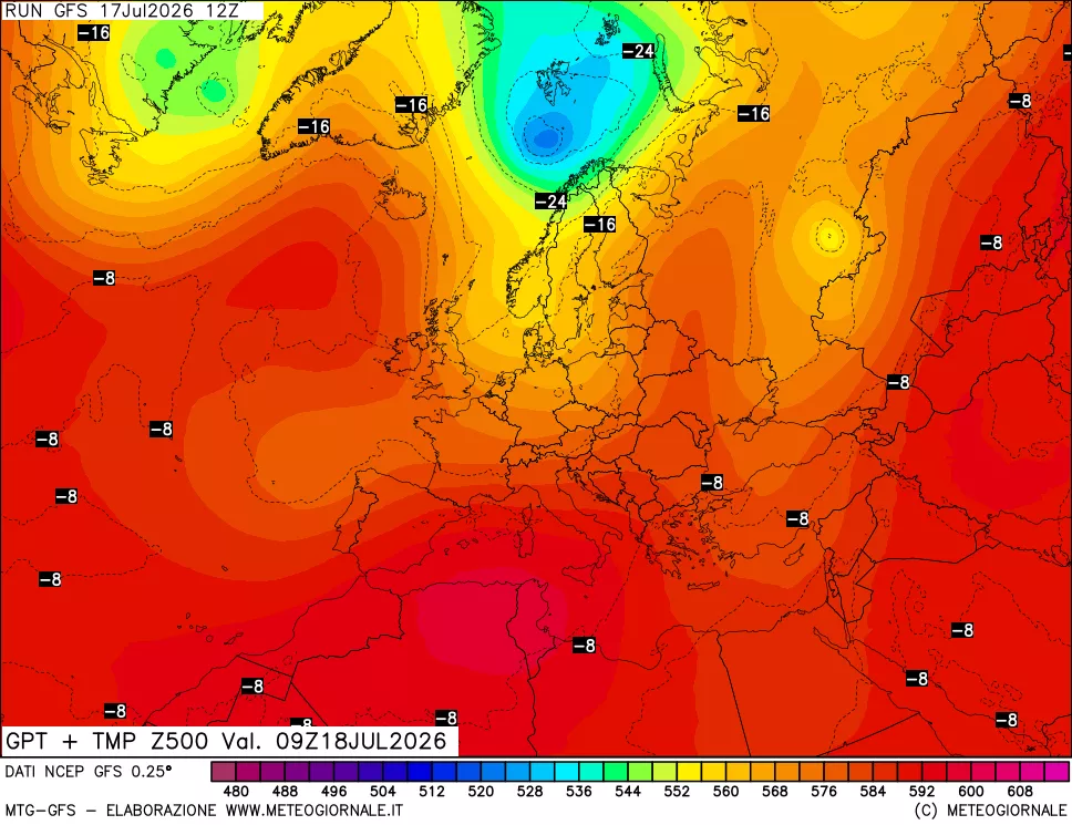 mappa 500 hPa GPT + Temp