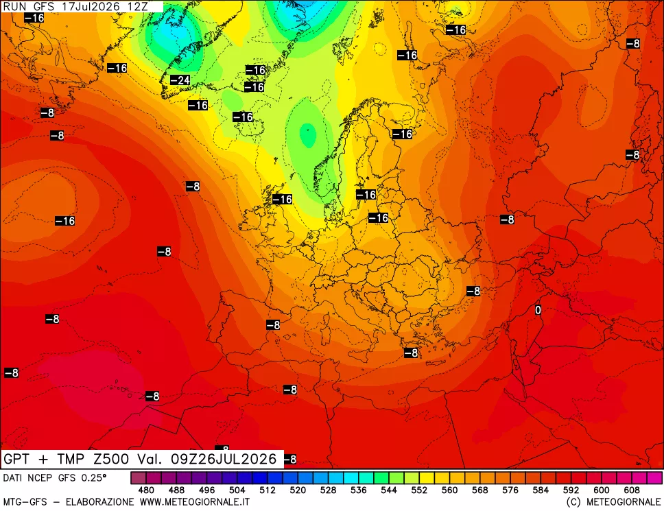 mappa 500 hPa GPT + Temp