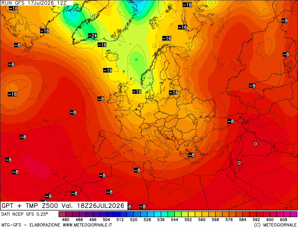 mappa 500 hPa GPT + Temp