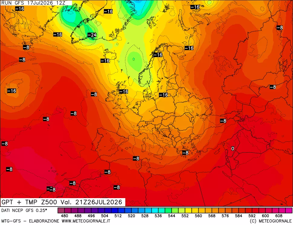 mappa 500 hPa GPT + Temp