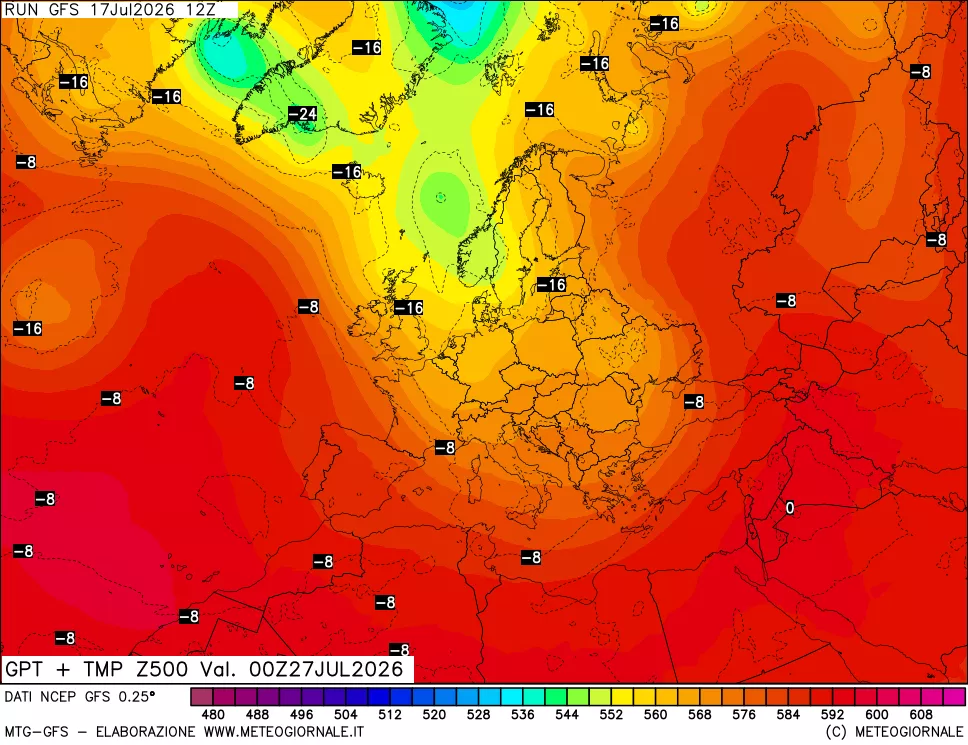 mappa 500 hPa GPT + Temp