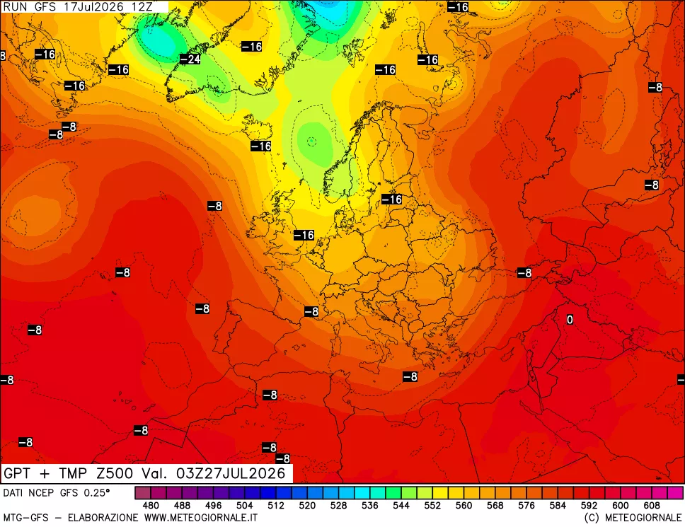 mappa 500 hPa GPT + Temp