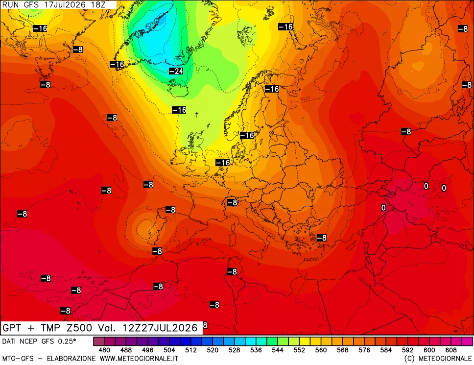 mappa 500 hPa GPT + Temp