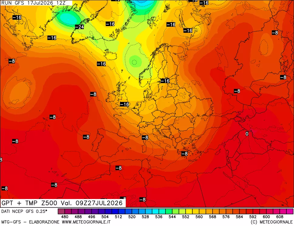 mappa 500 hPa GPT + Temp